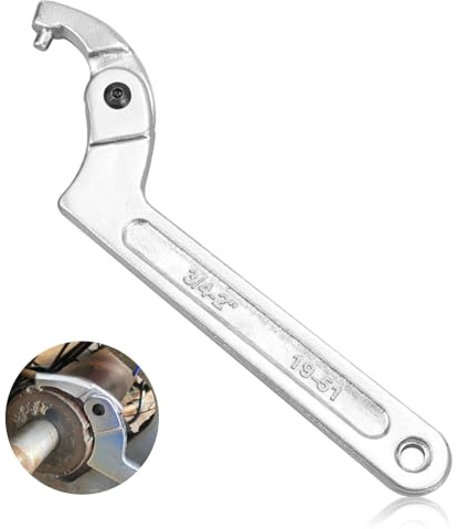 JDNOL Adjustable C Spanner Hook Wrench Tool with Round Head 3/4-2(19-51mm) | Chrome-Vanadium Steel Pin Hook Wrench for Tightening Lock Nuts Bearings, Silver