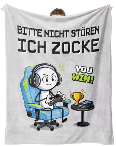 GoMelley Lustige Gaming Kuscheldecke, Gamer Geschenk Mit Spruch | Bitte Nicht Stören Ich Zocke, Zocker Geschenk Geburtstag Weihnachten, Geschenke Für Zocker Männer Jungen, Grau, 50x60