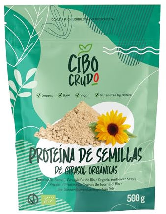 Poudre de Protéines de Graines de Tournesol Biologiques et Crues - 500 g. Protéines Végétales et Végétaliennes sans Lactose ni Gluten. Source d'Acides Aminés et de Fibres.