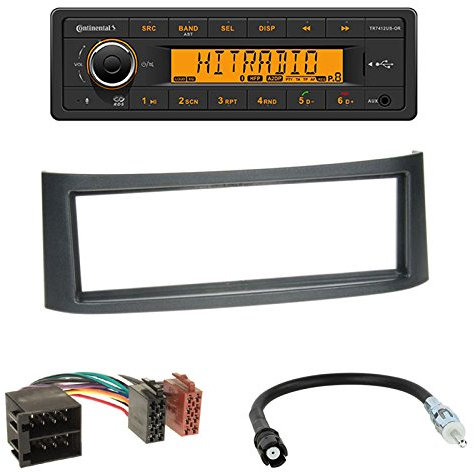 Continental TR7412UB-OR - Autoradio mit BT, RDS, USB MP3 (ohne CD-Laufwerk) + 1-DIN Radioblende in anthrazit + ISO Adapter + Antennenadapter DIN für Smart Roadster (BR 452) 04/2003-11/2005