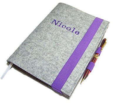 Kalenderhülle Hülle Einband Wollfilz Filz inkl. individueller Namensstickerei mit Stifthalter für Din A5 Buchkalender, Notizbuch