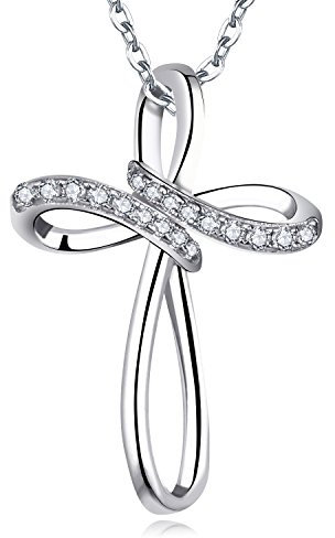 JO WISDOM Halskette Kreuz Silber 925,Kette Anhänger Kruzifix mit 3A Zirkonia April Geburtsstein,Schmuck für Frauen