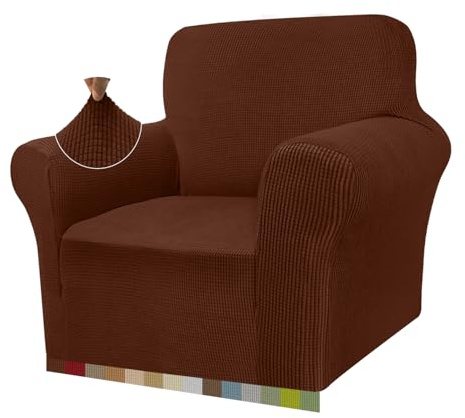 Granbest Sesselüberzug aus Stretchmaterial, superweich, für Wohnzimmer, Jacquard-Sofa, für Hunde, rutschfest, mit Armlehnen, Möbelschutz (1-Sitzer, Kaffeebraun)