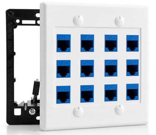 DIYTECH 12 Port Cat6 Ethernet Wall Outlet - White, Easy Install, 12 RJ45 Jacks, Compatible with Devices with Ethernet Port
