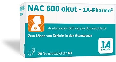 NAC 600 akut - 1 A Pharma mit Acetylcystein: Zum Lösen von Schleim in den Atemwegen (20 Brausetabletten)