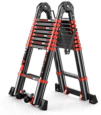 GJSN Ladders,Telescopic Ladder,Black Multifunction Aluminum Telescoping Ladder for Building Maintenance DIY, 3.3M-6.5M Lightweight Extension Ladders, 150Kg,5.7M/18.7Ft(2.9M+2.9M),5.7M/18.7Ft(2.9M+2.9