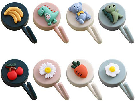 Heiqlay Ganci Chiave Ganci Autoadesivi Ganci Decorativi, Frutta Carina, Animali, Verdure Modello Montaggio a Parete Ganci, per Appendiabiti, Ganci da Asciugamani, Sciarpa, Borsa (8pcs, 3x5cm)