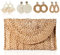 EVEOUT Handtasche aus gewebtem Stroh für Damen Vintage Clutches Brieftasche Strand Urlaubstasche (Strohhandtaschen-Set Beige)