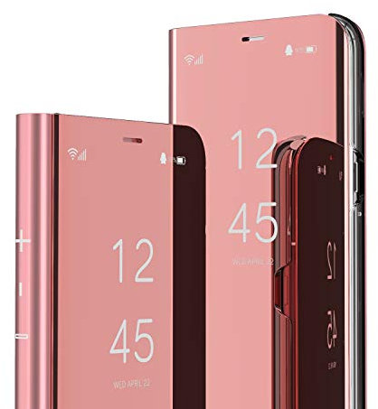 KBIKO-zxl Compatible with iPhone 14 Pro Max Cell Phone Case Clear View Mirror Flip Cover PU Leather with Kickstand Protective Cover Cases for iPhone 14 Pro Max 6.7. Mirror Rose Gold QH