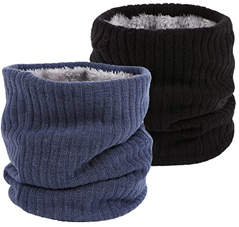 lifwimner 2 Stück Schal Winter Halsschlauch Herren Ski, Schlauchschal Halswärmer Gesichtsschal Fleece Loop Schal für Männer Frauen Aktivitäten Warm Nackenwärmer Sport(SchwarzeMarine)