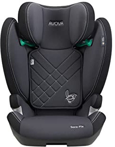 AVOVA Sora-Fix (Grey & Black), der Folgesitz geeignet von 100 bis 150 cm, 4 bis 12 Jahre, mit Isofix, Booster Autositz