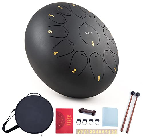 VixxNoxx Stahlzungentrommel Regentrommel Outdoor Garten Hand Drum Handpan Drum 12 Zoll 13 Noten C Key Musikinstrumente Percussion Instrument (Schwarz)
