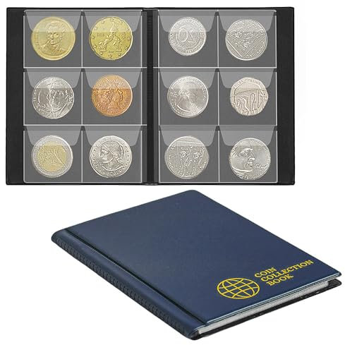 Münzsammelalbum - Münzhalterbuch Münzlageralbum Geld Penny Pocket für Sammler CS01 (Preußischblau, Taschengröße 45x45mm/1.8x1.8)