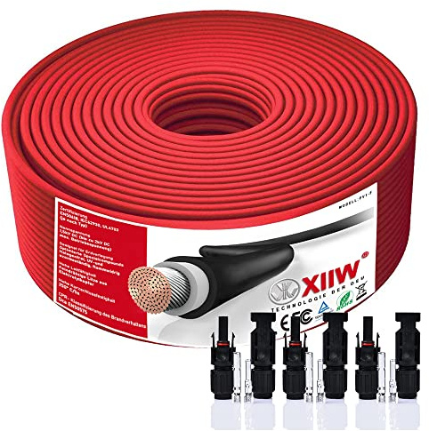 Cavo solare da 6 mm², 25 m, 6 mm2, con spina solare da 30 A, cavo solare fotovoltaico, prolunga IP67, colore rosso impermeabile, per centrali da balcone, pannello solare, PV, senza alogeni