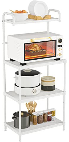 KOMFOTTEU Estantería de Cocina de 4 Niveles, Soporte de Microondas de Metal, Estante de Panadería de Pie con Patas Antideslizantes, Mueble Auxiliar de Comedor, 59 x 34 x 136 cm (Blanco)