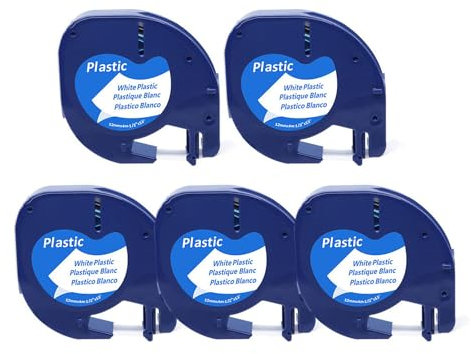 nanologi 5x Kompatibel für Dymo LetraTag 12mm x 4m als Ersatz für Dymo Letratag Etikettenband 91221 S0721660, Schwarz auf weiß, für Dymo Letratag XR Etikettenband Letra tag LT-100H LT-100T