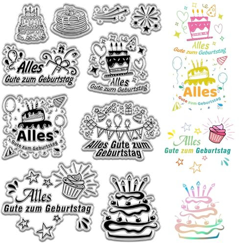 CRASPIRE Geburtstagstorte, Transparenter Gummistempel, Ballon, Deutscher Segen, Wiederverwendbarer Hintergrund, Poststempel, Transparente Silikon-Stempelsiegel Für Journaling, Kartenherstellung, DIY