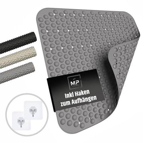MP Living® Antirutschmatte Dusche – 53x53 cm Duschmatte aus TPE – 100 % BPA-frei, rutschfest & hygienisch – für Sensible Haut – inkl. 2 Haken – maschinenwaschbar & schimmelresistent
