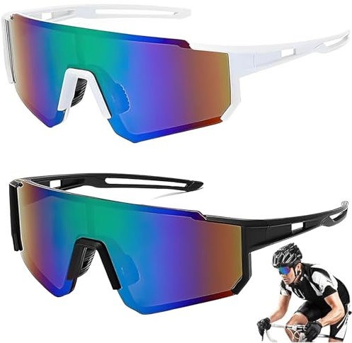 Schnelle Brille Rave,2 Stück Rennrad Brille,Sport Brille,Polarisierte UV400 Schutzbrille,Winddichte Fahrrad-Sonnenbrille,Geeignet für Radfahren Skifahren Bergsteigen und Andere Outdoor-Aktivitäten