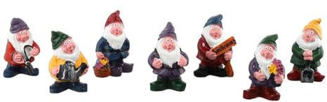Hiessgozy Miniatur-Gartenzwerge, 7 Stück, Feengartenzwerge, Figuren, kleine Kunstharz-Zwerge, Mini-Zwerge, Garten-Ornamente für Tisch, Garten, Ornamente, Outdoor