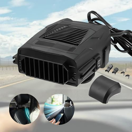 Nircho Chauffage de voiture portable 12 V avec prise allume-cigare, fonction de chauffage et de refroidissement rapide 2 en 1, rotation à 360 °, ventilateur de chauffage de voiture, dégivrage de