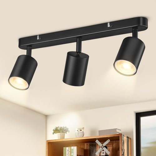 Focos Techo, GU10 Lámpara de Techo con 3 Focos, Lámpara de Pared Interior LED Negro Orientables, Modernas Focos para el Techo para Salon, Dormitorio, Cocina, Pasillo, Sin Bombilla