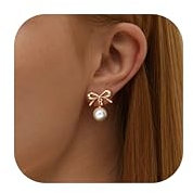 Kakonia Clip Ohrringe,Hypoallergen Ohrclips Damen Ohne Ohrlöcher für Damen Mädchen Perlen Klipp Ohrringe Ohne Ohrloch Silber Lange Tropfen Ohrclips Damen Fake Perlenohrringe Hochzeitsohrringe,Bow