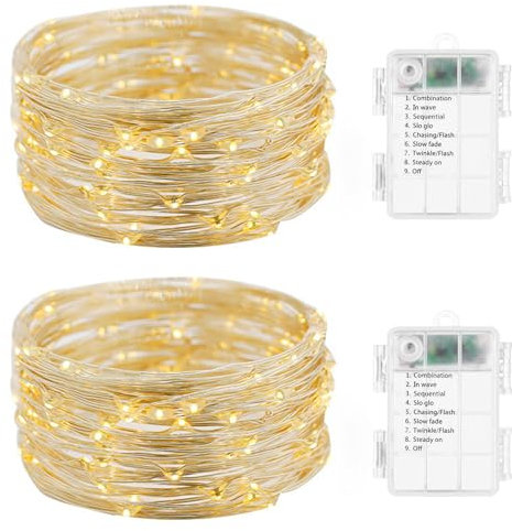 Meision Lichterkette Batterie 2meters 20LEDs, Micro Lichterkette Außen & Innen mit 6/18 Timer + 3 Modi, LED Lichterketten Weihnachtsdeko für Balkon, Party, Warmweiß, 2 Stück