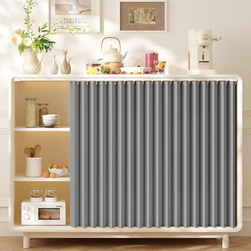 Aeovot Vorhang Küchenschrank, Staubdichter Schrank Vorhang Schrankvorhang Zum Schieben Selbstklebend, Verdunkelung Privatsphäre Kunstleinen Küche Regal Vorhang für Schrank Bücherregal(Grau,60x80 cm)