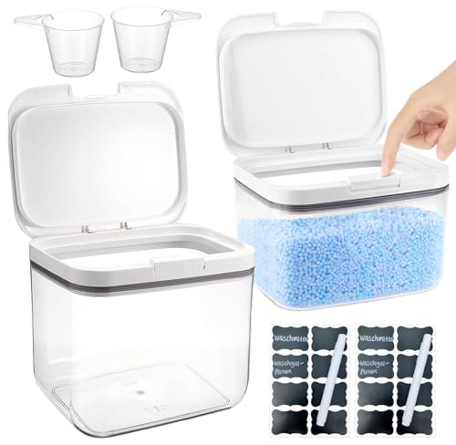 HXXWEUS Waschmittel Aufbewahrung, 2,8L+4,5L Aufbewahrungsbox mit Deckel, Pop Up Waschmittel Aufbewahrung, Aufbewahrungsbox Schnappverschlüsse mit Löffeln, Wäsche Pods Behälter, für Badekugeln