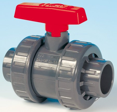 PVC Kugelhahn 40 mm mit 2 x Klebemuffe, 2 x Verschraubg.