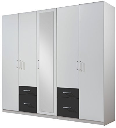 Wimex Kleiderschrank/ Drehtürenschrank Fly, (B/H/T) 225 x 208 x 58 cm, Weiß, Schubkästen Anthrazit