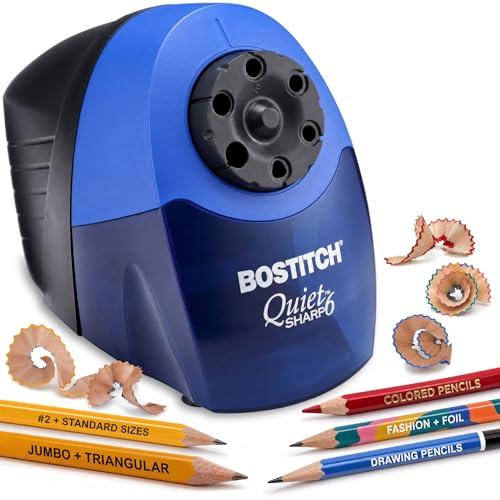 Bostitch Office QuietSharp Electric Pencil Sharpener, Heavy Duty Classroom or Office Use, Size Selector with 6 Different Sizes, Blue