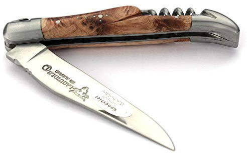 Laguiole en Aubrac Taschenmesser mit Korkenzieher L0311GEIS 11 cm, Griffschalen Wacholder, Klinge 9 cm matt, Backen matt