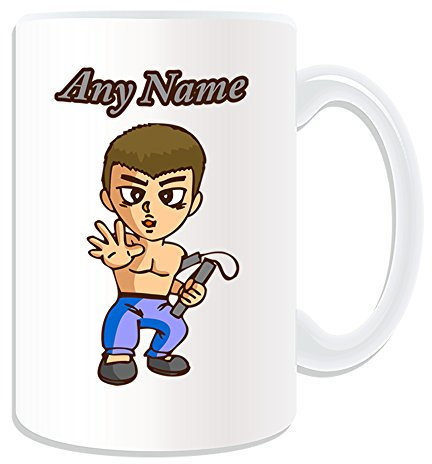 Personalisiertes Geschenk, großer Nunchaku Tasse braun Haar (Martial Arts Design Thema, weiß) – alle Nachricht/Name auf Ihre einzigartige – Kung Fu Bruce Lee blond