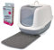 Savic Deluxe Sparpaket Katzentoilette Nestor Jumbo Weiss-grau + Vorlegematte + Beutel
