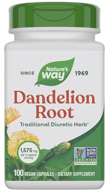 Nature's Way Dandelion Root Capsules, Traditional Diuretic Herb, 1,575 mg Dandelion Root per 3-Capsule Serving, Vegan Dandelion Root Supplement, Non-GMO Project Verified, 100 Capsules