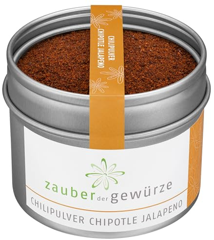 Zauber der Gewürze Chili Chipotle Jalapeno gemahlen, Chili-Pulver geräuchert, Chipotle Chili rot, fruchtig-scharf, leicht rauchiges Aroma, Top-Qualität in wiederverschließbarer Aroma-Dose, 60 g