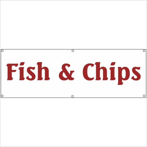 Indigos UG - Plane wasserdicht Gerüstplane - p076 - Fish & Chips - Banner - 200 cm x 67 cm - Baustelle, Garten, Zaun oder Veranstaltung im Sommer - Werbeplane, Werbung