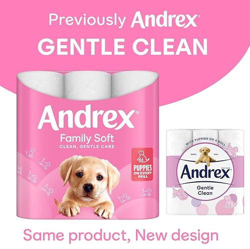 Andrex Family Soft Toilet Tissue 45 Rolls (Previously Andrex Gentle Clean) Gentle on your Family’s skin– Bulk Pack of 45 Toilet Rolls, FSC Certified