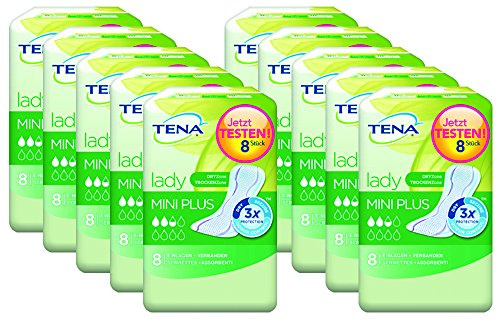Tena Lady Mini Plus Einlagen für leichte Blasenschwäche / Inkontinenz 10er Pack (10 x 8 Stück)