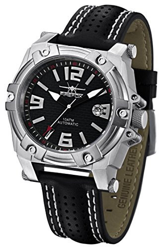 FIREFOX Herren-Armbanduhr 10 ATM wasserdicht analog Automatikuhr Miyota 8215 Lederarmband schwarz 10 ATM wasserdicht FFS510-102a