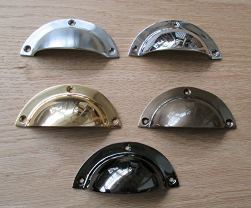 IRONMONGERY WORLD®90MM Solid Brass Cup Cupped Shell Drawer Cupboard Cabinet Door Pull Handle (Polished Brass)