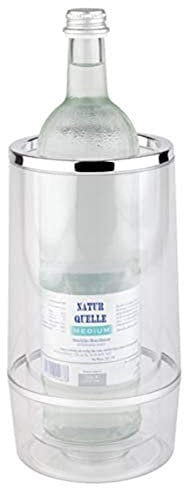 APS Refroidisseur de Bouteilles avec Bord chromé, Transparent, Refroidisseur de Bouteilles de Boissons à Double paroi, 11,5 x 11,5 cm, Hauteur 23 cm