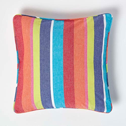 HOMESCAPES - 100% Cotton - Multi Stripes Cushion Cover - 45 x 45 cm Square - 18 x 18 Inches - Orange Yellow Blue - 100% Cotton Sofa Pillow Cushion Cover - Washable