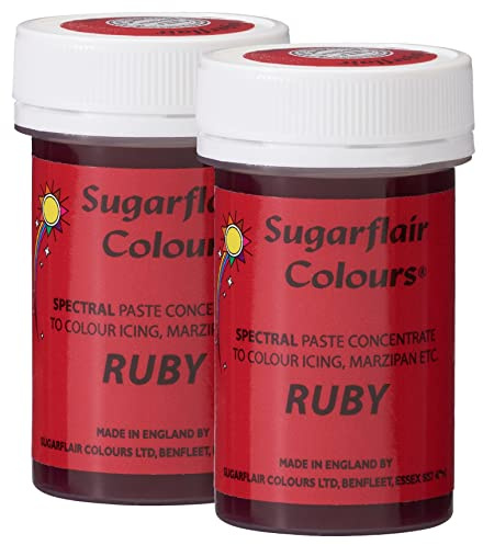 Sugarflair Spectral Ruby Food Colouring Paste, Highly Concentrated for Use with Sugar Pastes, Buttercream, Royal Icing or Cake Mix, Vibrant Colour Dye - 25g (Pack of 2)