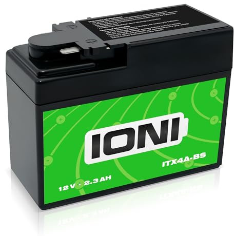 IONI AGM Batterie 12V 2,3Ah ITX4A-BS Rollerbatterie/Motorradbatterie, wartungsfrei versiegelt vorgeladen kompatibel mit ITR4A-BS YTR4A-BS YTX4A-BS FTX7A-BS 50415