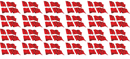 INDIGOS UG - Mini Aufkleber Set - Pack wehend - 33x20mm - selbstklebender Sticker - Fahne - Dänemark - Flagge - Banner - Standarte fürs Auto, Büro, zu Hause und die Schule - 24 Stück - für Auto