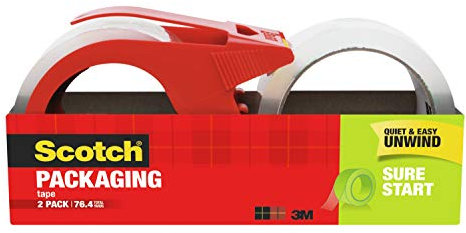 Scotch Sure Start 3450S-2-1RD, Verpackungsband, 1,88 x 38,2 m, entworfen für Verpackung, Versand und Versand, glatt und leise, 7,6 cm Kern, transparent, 2 Rollen mit 1 Spender