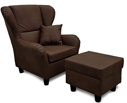 lifestyle4living Ohrensessel mit Hocker in Braun im Vintage Look | Der perfekte Polstersessel für entspannte, Lange Fernseh- und Leseabende.